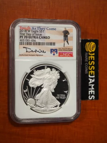 2018 W PROOF SILVER EAGLE NGC PF70 ULTRA CAMEO FIRST DAY OF ISSUE TRAVIS MlLLS