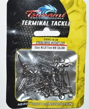 tsunami black strong swivel with coastlock snap size 6  65LB 20 per pack