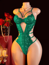 Green Lace Teddy Bodysuit Size 14 Underwire Strappy Cutout Lingerie One Piece 7