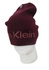 NWT Calvin Klein Womens Slouchy Logo Jacquard Beanie One Size Rhubarb MSRP 48