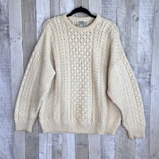 Vintage Carraig Donn Pure Wool Irish Cable Knit Fisherman Sweater Men Size Large