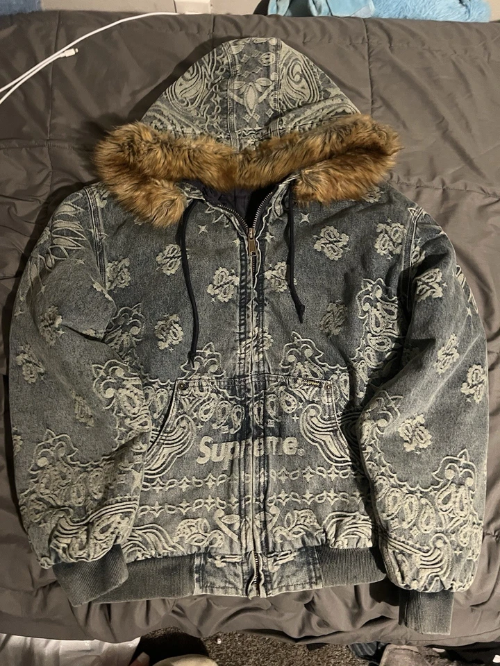 Chaqueta de Trabajo Supreme Bandana Jacquard Denim Con Capucha Talla Mediana - Totalmente Nueva Foto 4 de 4