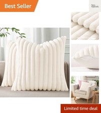 Faux Fur Plush Spring Throw Pillow Covers 18x18 Set of 2, Luxury Soft Fluffy ...