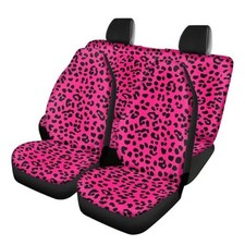 Hot Pink Leopard Print Car Seat Cover Full Set Auto Front and Back Seat