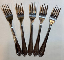 FARBERWARE LIBERTY SHELL 18/8 STAINLESS SET of 5 DINNER FORKS 7-5/8" Free Ship