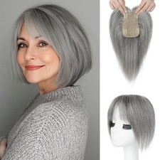 Light Gray with Bangs 100 Human Hair 10in Topper
