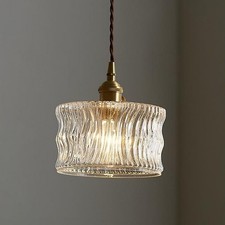 Modern Fluted Glass Pendant Light Cylinder Hanging Ceiling Lamp Kitchen Island