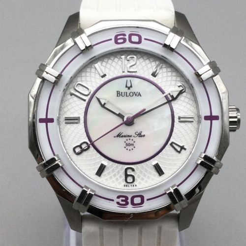 Bulova Marine Star Watch Womens 36mm White MOP Dial Stainless Steel New Battery