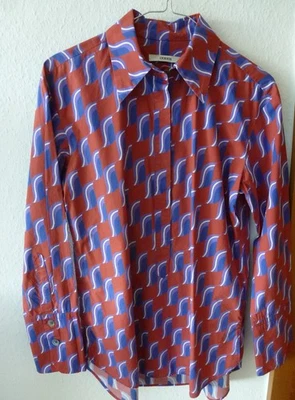 ODEEH Damenbluse Gr. 36, reine Baumwolle,  Rot-Blau, Muster, Langarm, Topzustand - Bild 1 von 4