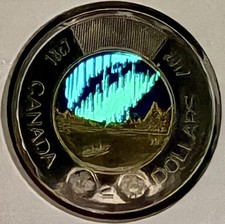 2017 Canada Toonie $2 Dollars Glow In The Dark Dance Of The Spirits Colour Coin