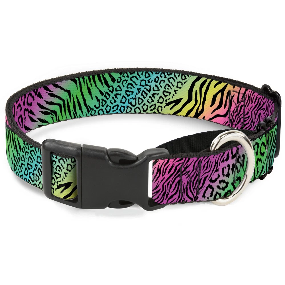 Plastic Martingale Collar Animal Skins Rainbow/Black WIDE-Small 13-18"