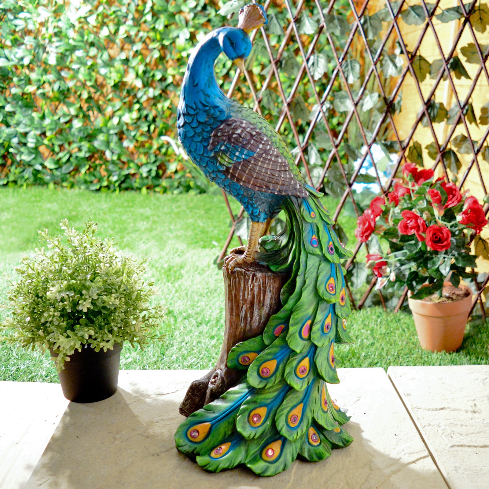 Avilo - Solar Peacock Statue - Garden Ornament - 50 x 24 x 20cm - Image 2