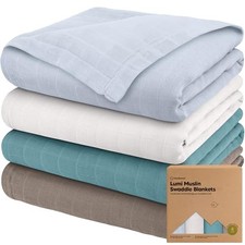 4-Pack Muslin Swaddle Blankets for Boys, Girls - Organic Baby Swaddles Nimbus