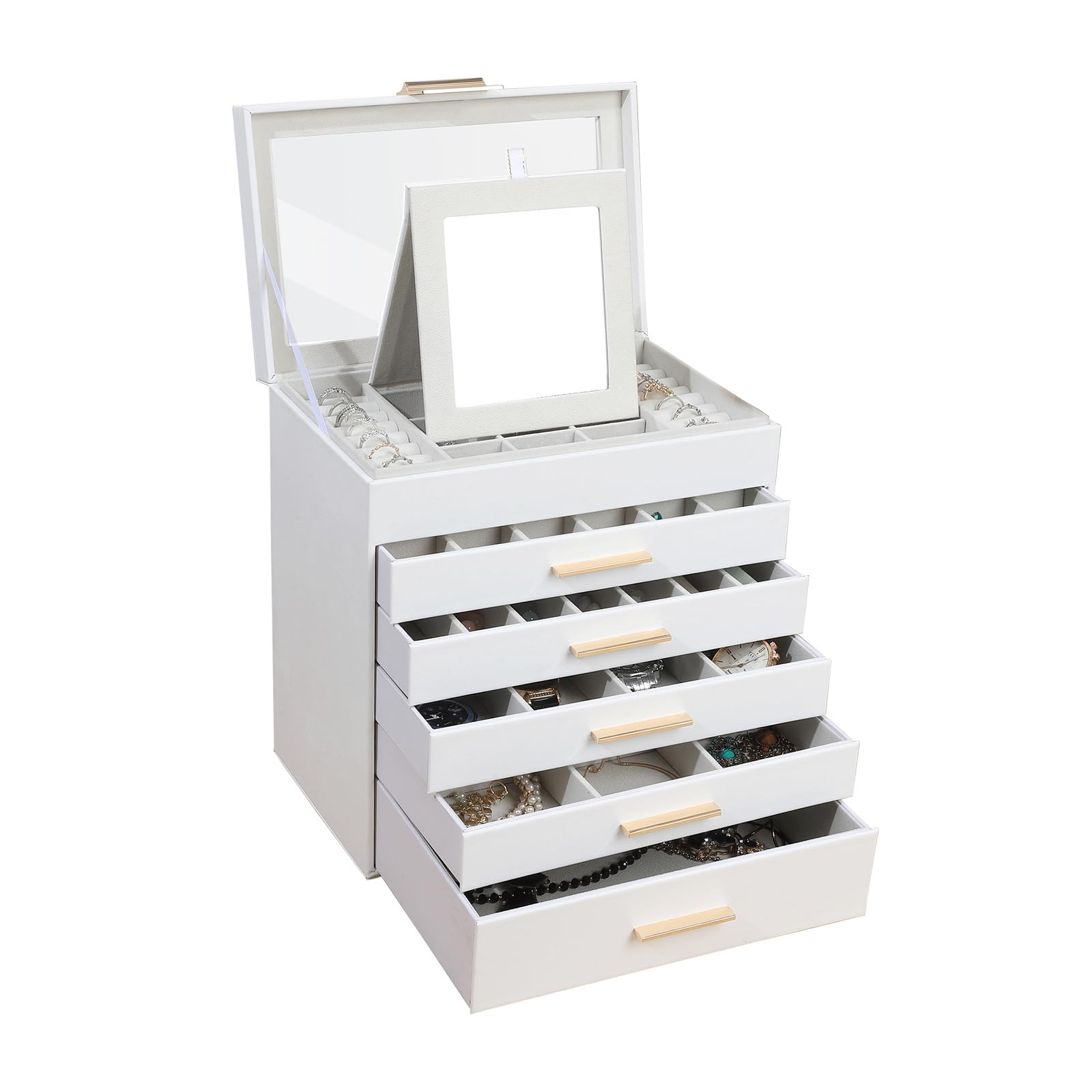 White and Black 6-Layer Large Jewelry Box for Women’s Necklaces and Accessories