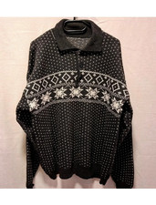 vintage wool 90s Mens Nordic Fair Isle Snowflake Sweater Pullover Dark Gray