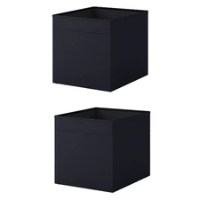 2x IKEA Fabric Storage Box Black 13x15x13" Foldable Cube Bin Shelve Closet Drona
