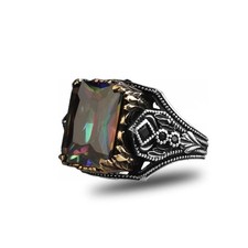 BayVog 925 Sterling Silver Mens Ring with Mystic Topaz Gem Stone, Handmade Men