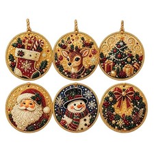 6Pcs Wooden Christmas Ornaments DIY Pearl Art Kits Hanging Diamond Art