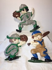 Vintage Sexton Metal Baseball Kids Wall Decor 3 Pc Set
