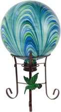 10" Diameter Gazing Ball with 8.5" Metal Stand Indoor Outdoor Glass Globe Sphere