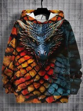 3D Dragon Scale Hoodie Fantasy Creature Art Colorful Graphic Pullover Unisex