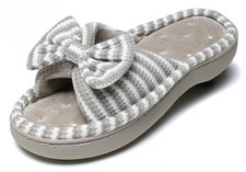 Womens Memory Foam Slippers with Bow Fuzzy Non-Slip House Shoes Cozy Soft Ope...