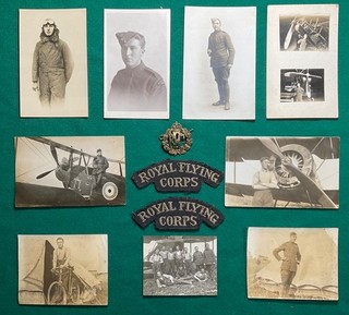 WW1 Royal Flying Corps RFC Original Shoulder Titles Cap Badge & Photograph Group