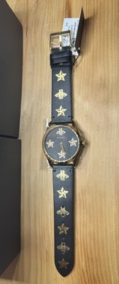 Gucci YA1264055 Black Leather Star Bees Wrist Watch for Women for