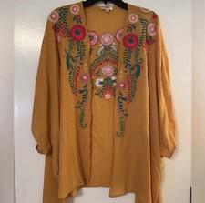 UMGEE CARDIGAN KIMONO WOMENS FLORAL YELLOW BOHO HIPPIE SIZE S/M