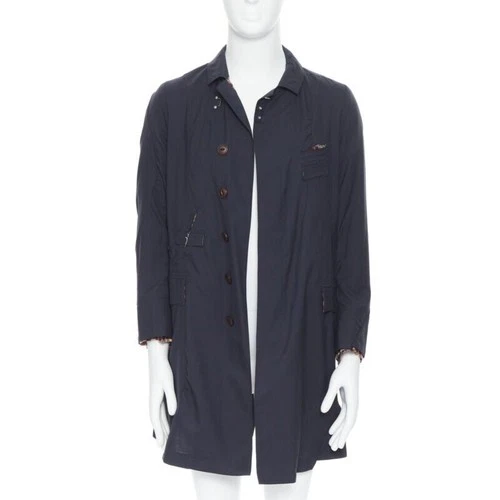 THE SOLOIST TAKAHIRO MIYASHITA navy cotton deconstructed curved seams coat S - product listing photo