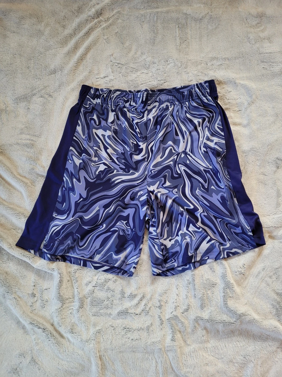 Under Armour Mens Large UA Train Stretch 2.0 Athletic Shorts Blue Marble Print