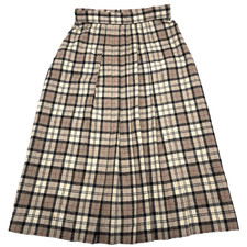 Vintage 1960s Panther Tan Plaid Wool Blend Pleated Skirt 9/10 26x29.5 Union Made