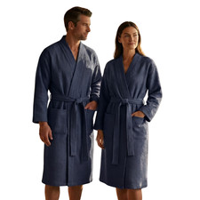 Unisex Waffle Bathrobe Mens Women 100% Cotton Spa Hotel Dressing Gown Navy Grey