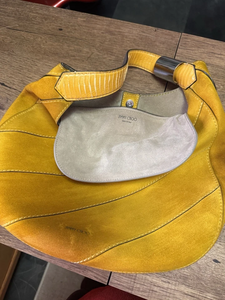 JIMMY CHOO замши кожаная наплечная сумка ручная сумка желтый подлинный отличном - Изображение 4 из 4