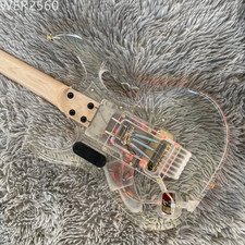 Transparent Acrylic Body Electric Guitar illumination Maple Neck Gold Parts