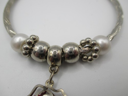 Chico's silberfarben Armreif Bettelarmband Kunstperlen baumeln Rose mit Perlen 8 Zoll - Bild 2 von 6