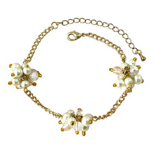 Pearl Sea Glass Cluster Beaded Chain Bracelet Adjustable 7.5" - 10"