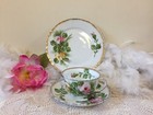 Rare porcelain teacup & saucer with roses gold & silver rim c1950 Beyer & Bock