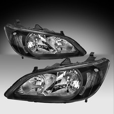 For 2004-2005 Honda Civic 24dr Black Clear Headlights Headlamps Pair 04-05