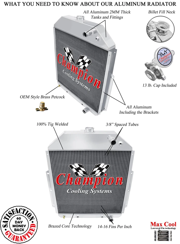 3 Row Kool Champion Radiator for 1942 - 1947 Ford 1/2 Ton Pickup LS Swap - Image 3 of 4