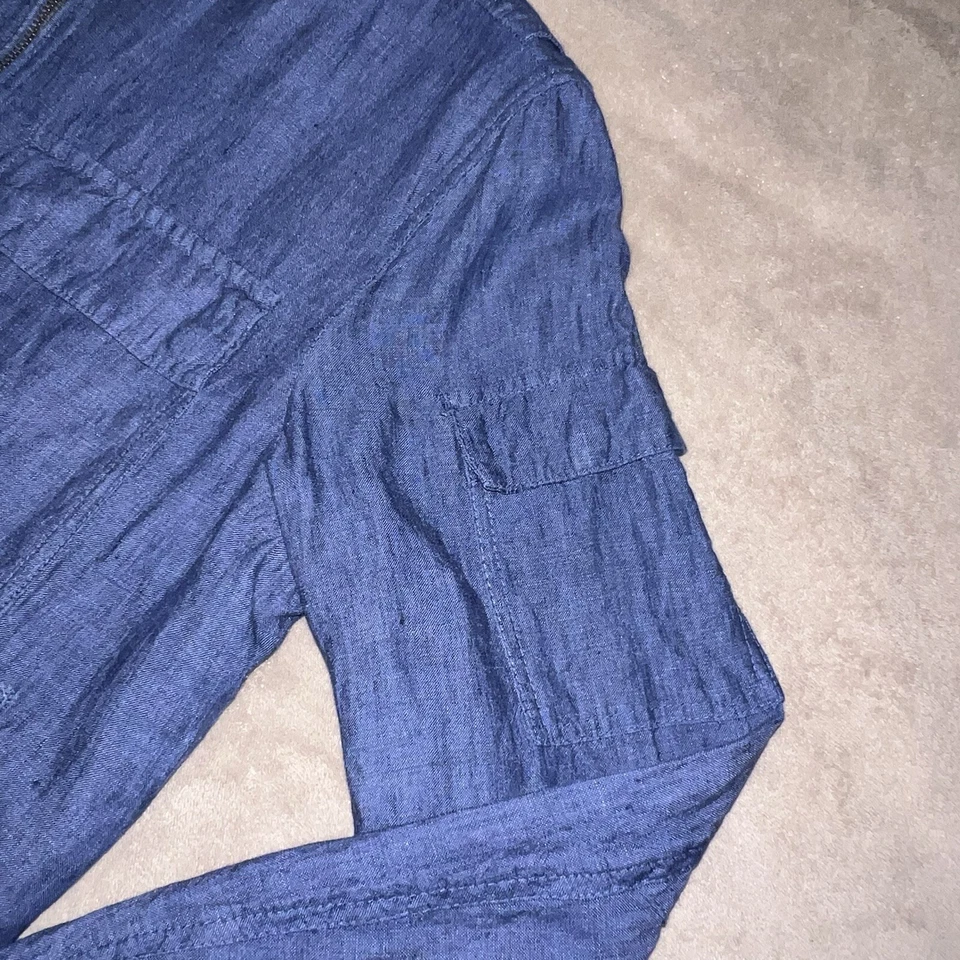 Mango Blue Mens Pure Linen Bomber Jacket EUR Small *in exc cond* utilitarian - Image 4 of 4