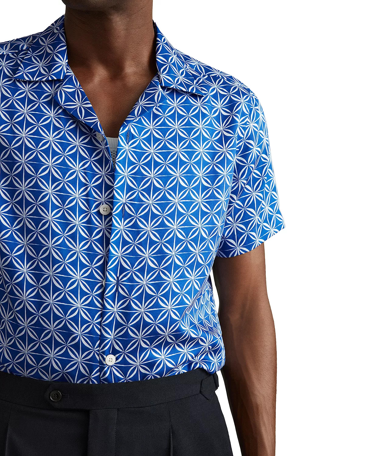 NWT was $160 REISS Blue Floral, Regular-Fit, Button-Down, Camp Shirt Sz. S