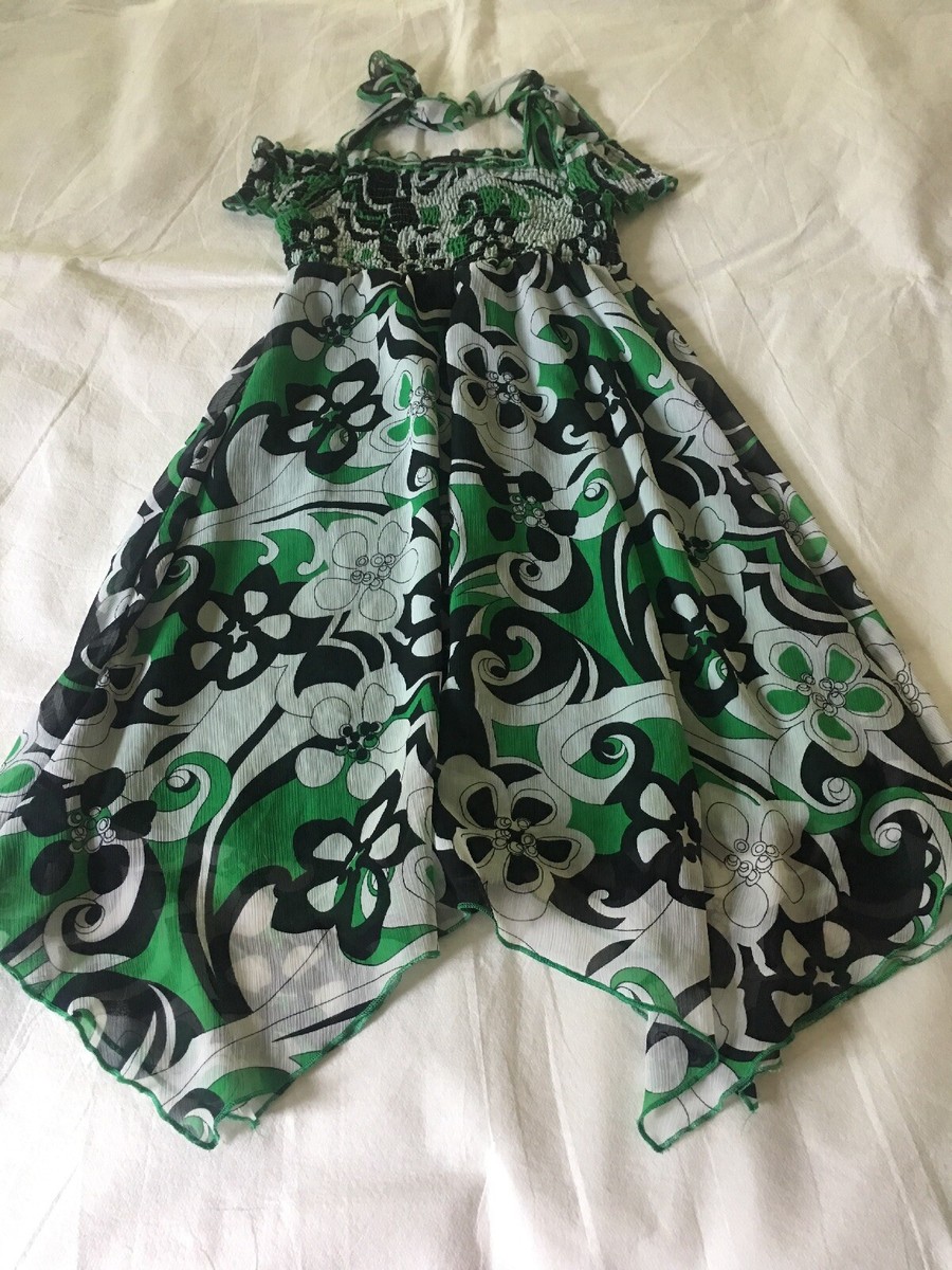 Size 10 Disorderly Kids Kelly Green White Black Dress Asymmetrical Hem EUC  | eBay
