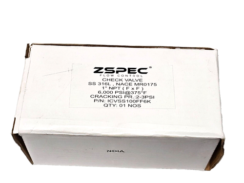 1" Inline Check Valve 6000 Female NPT 316 Stainless Steel 2 PSI Cracking 11ER82 - Picture 3 of 3