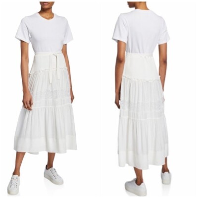 3.1 Phillip Lim T-shirt lace insert dress size 10 Ivory White NWT $695