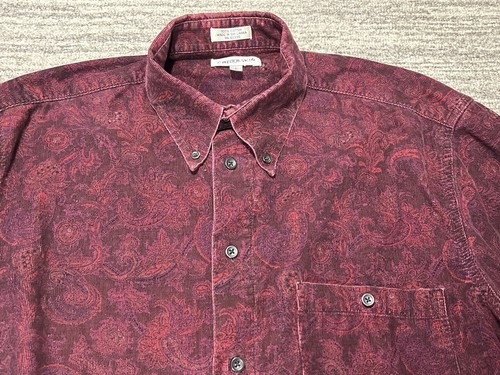 Chereskin Shirt Adult Large Red Floral Corduroy Long Sleeve Button Up Mens - Picture 2 of 9