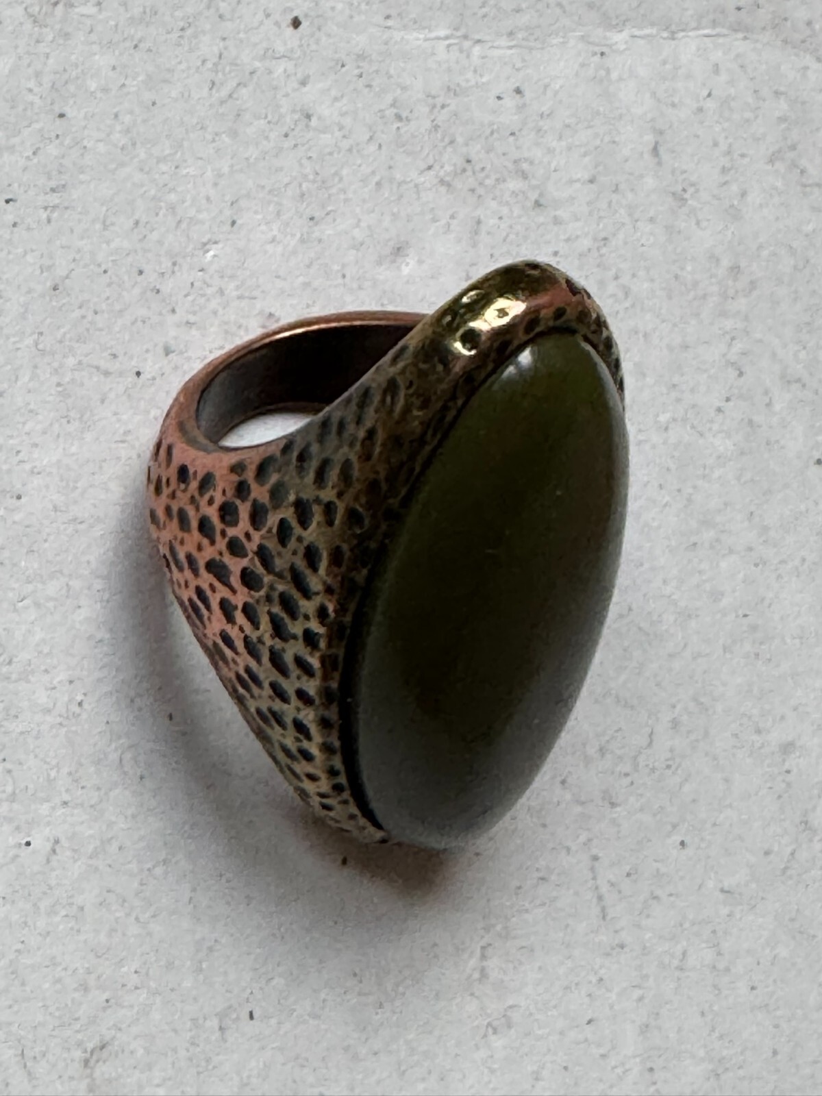 Copper Ring Jade Gemstone Solid 1930s Vintage Art… - image 1