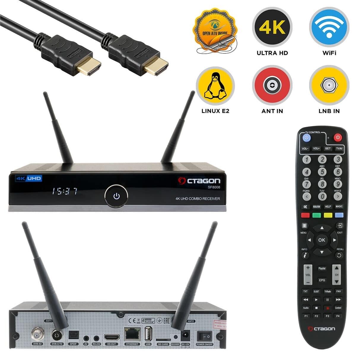 OCTAGON SF8008 4K V2 UHD H.265 E2 Linux Dual Wifi DVB-S2X T2C Combo Receiver