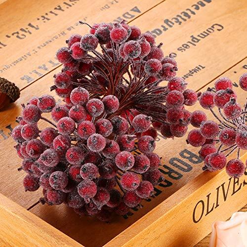 400 Pieces Artificial Frosted Holly Berries Fake 12 mm Mini Christmas Dark Red - Picture 6 of 7