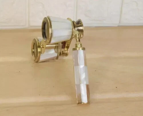 Vintage Brass Opera Glasses Mother of Pearl & Handle Brass Fittings France - Image 3 of 4